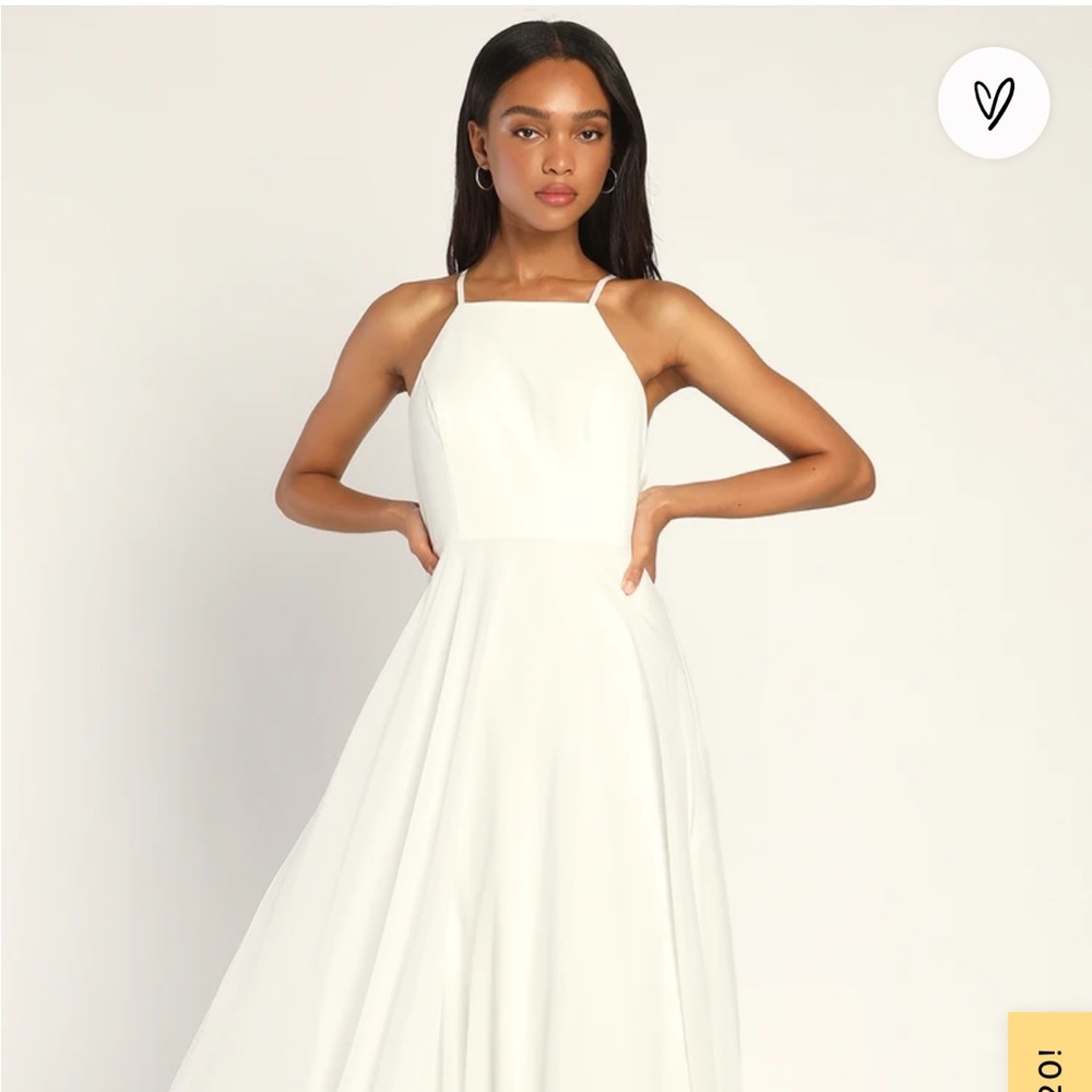 Lulu’s high neck halter all white maxi dress